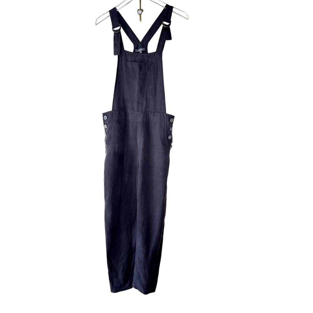 Kiln Linen Blend Overalls Jumpsuit Gray SMALL Pockets Adjustable Straps